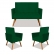 Kit 01 Namoradeira e 02 Poltronas Decorativa Nina com Pés Madeira Suede Verde