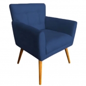 Kit 02 Poltronas Decorativas Onix Pés Madeira Suede Azul Marinho