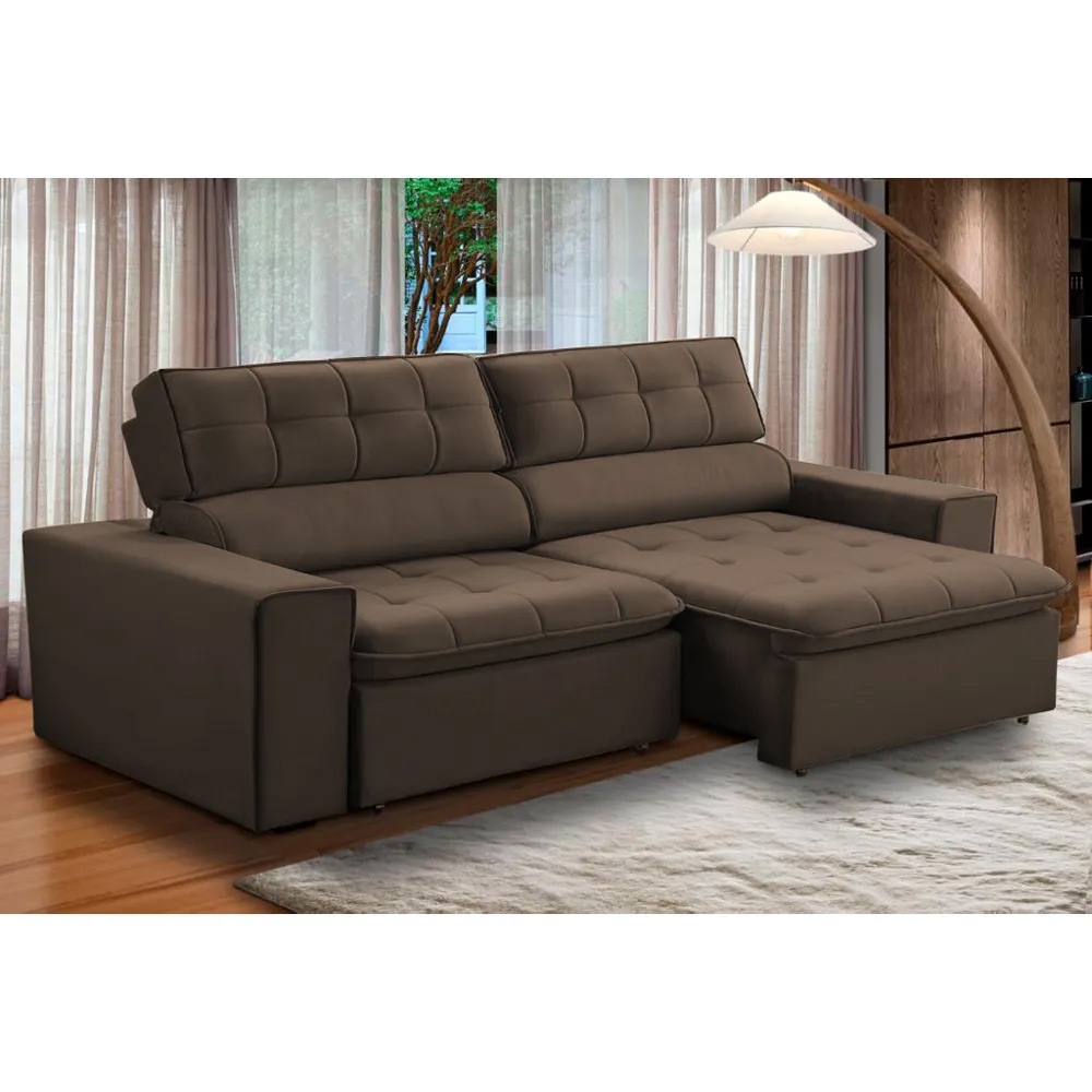 Sofa 2 Lugares Retratil Reclinavel Libano 1,60 M Veludo Marrom