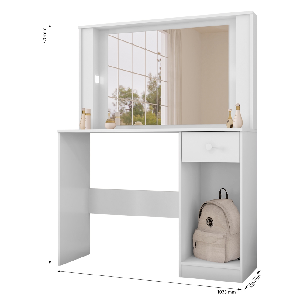 Penteadeira Camarim Escrivaninha Clara Com Cômoda Sapateira Infantil 1 Porta 3 Gavetas Laís Branco Clique Chique