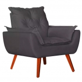 Kit 02 Poltronas Decorativa Melissa Pés Madeira Suede Cinza