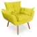 Kit Poltrona Decorativa Opala Deluxe com Puff Redondo Suede Amarelo