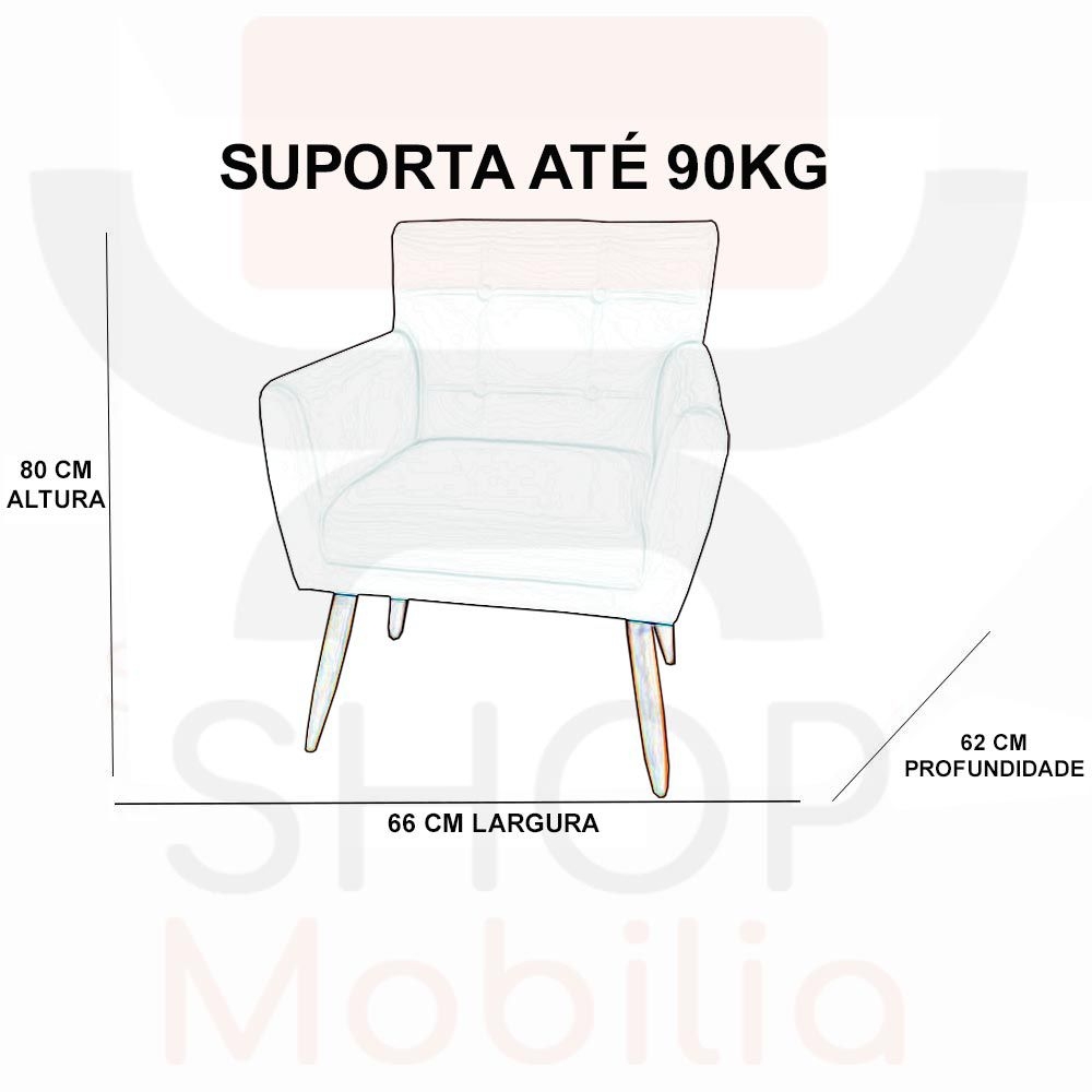 Poltrona Decorativa Onix Pés Madeira Suede Turquesa