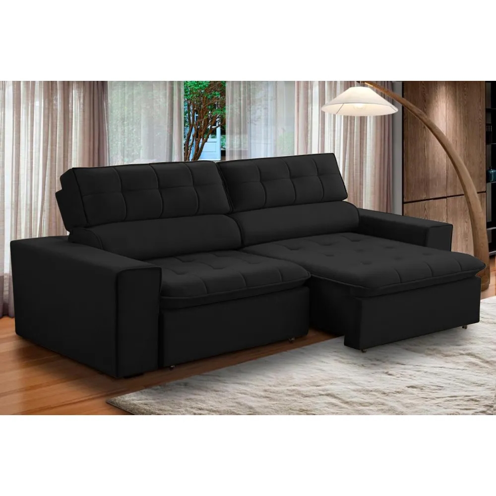 Sofa 2 Lugares Retratil Reclinavel Atenas 2,10 M Suede Preto