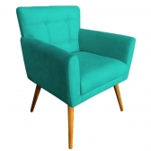 Poltrona Decorativa Onix Pés Madeira Suede Turquesa