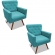 Kit 02 Poltronas Decorativa Julieta Pés Madeira Suede Turquesa