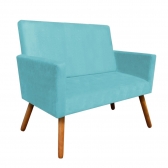 Kit 01 Namoradeira e 02 Poltronas Decorativa Nina com Pés Madeira Suede Turquesa