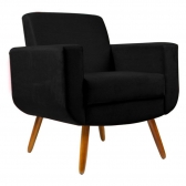 Kit 02 Poltronas Decorativa Cristal Pés Madeira Suede Preto