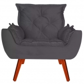 Kit 02 Poltronas Decorativa Melissa Pés Madeira Suede Cinza