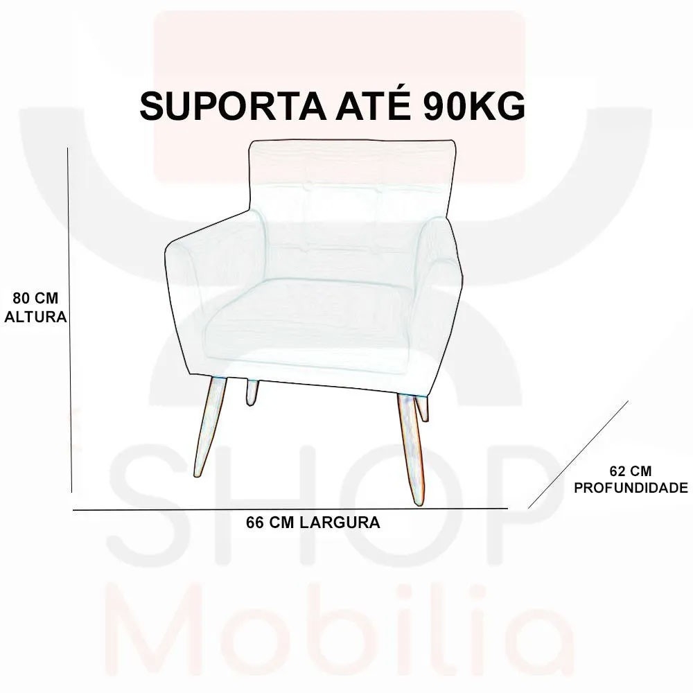 Kit 02 Poltronas Decorativas Onix Pés Madeira Suede Azul Marinho