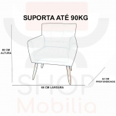 Kit 02 Poltronas Decorativas Onix Pés Madeira Suede Azul Marinho