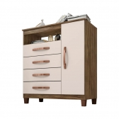 Kit Cômoda Sapateira 1 Porta 4 Gavetas Porto Belo Com Multiuso Cairo 2 Portas Teka Champanhe