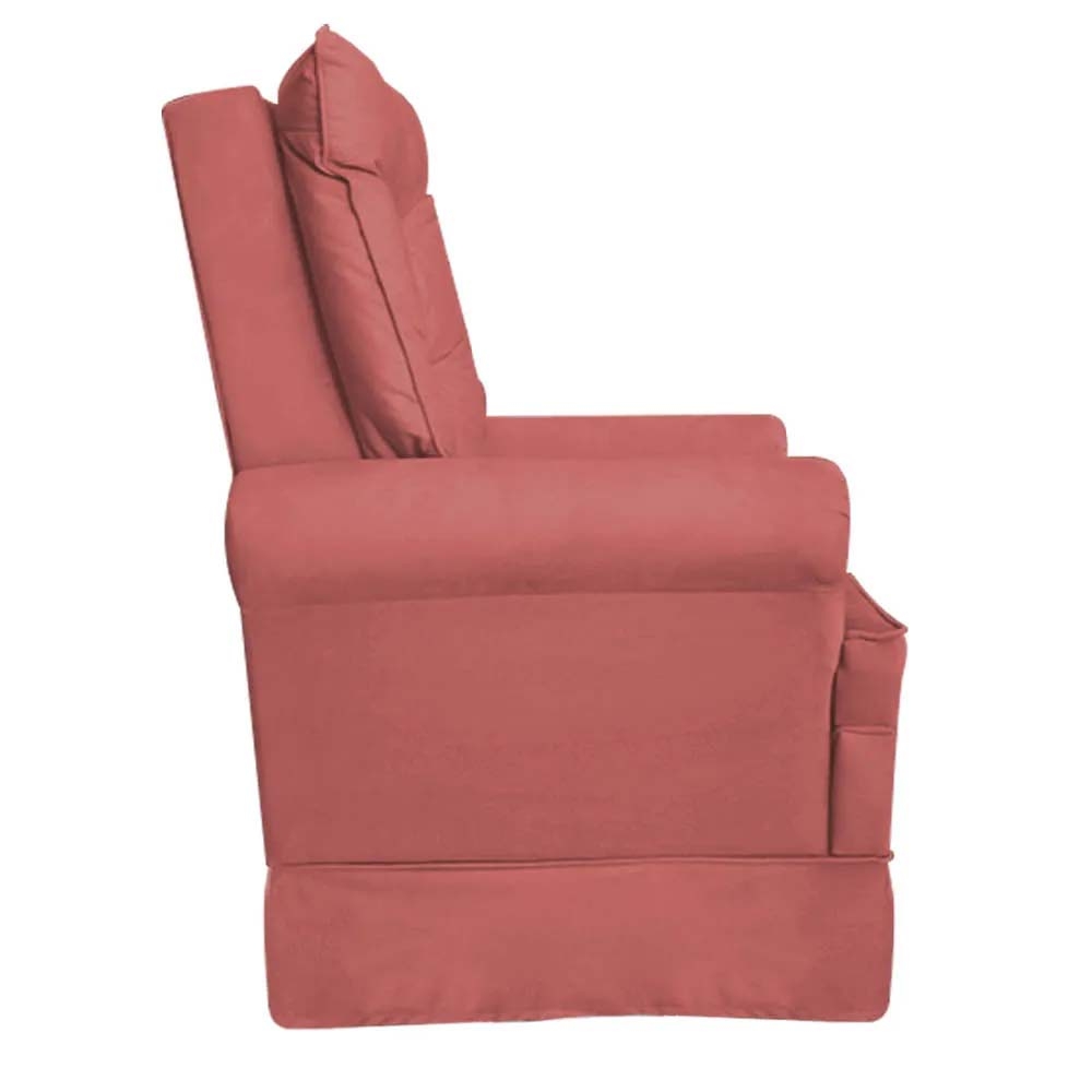 Poltrona Amamentação Balanço Ana Alice com Puff Veludo Rosa