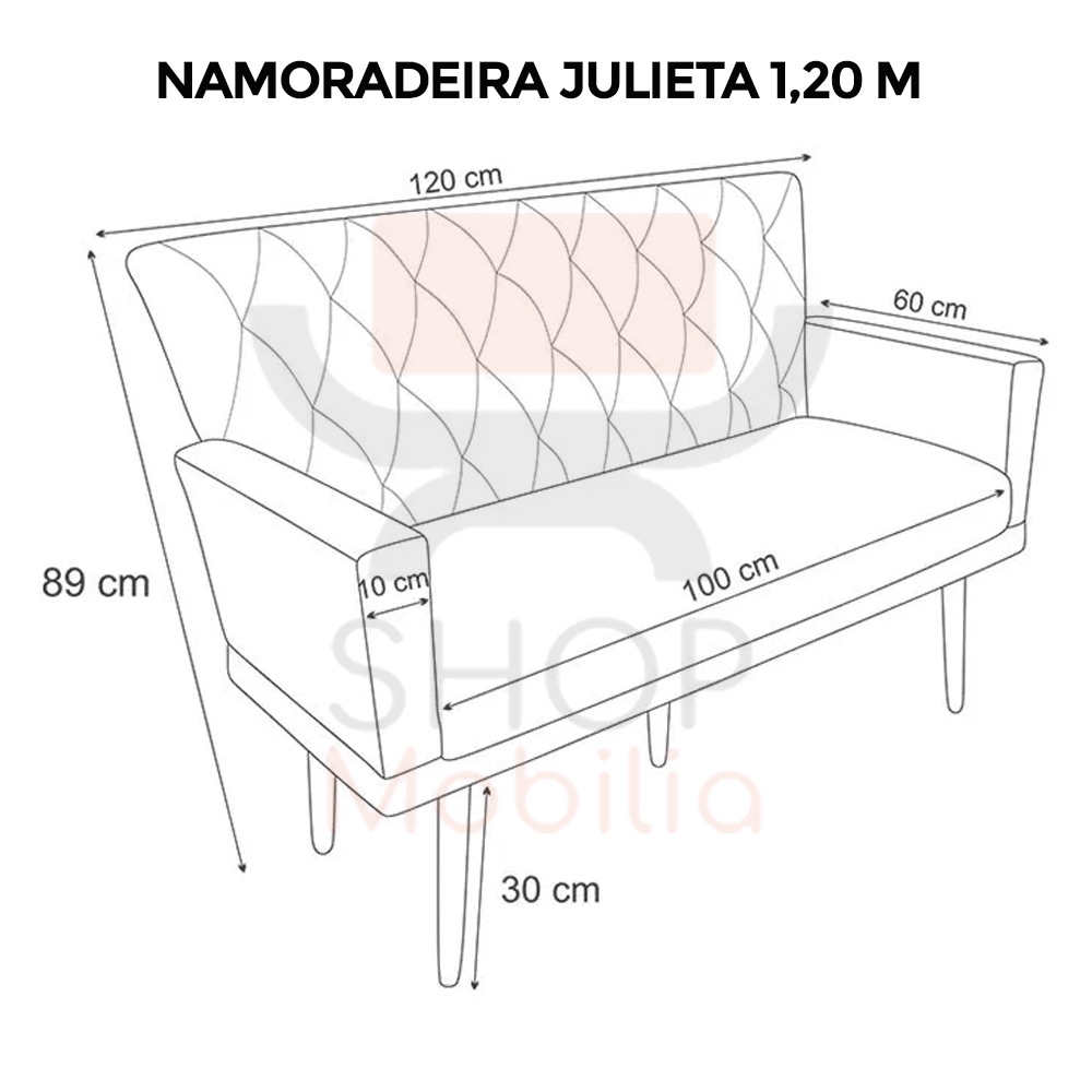 Namoradeira Decorativa Julieta 1,20 M Pés Madeira Suede Bege