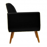 Kit 02 Poltronas Decorativa Cristal Pés Madeira Suede Preto