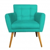 Poltrona Decorativa Onix Pés Madeira Suede Turquesa