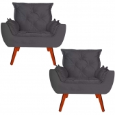 Kit 02 Poltronas Decorativa Melissa Pés Madeira Suede Cinza