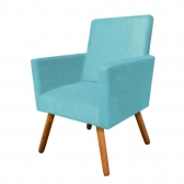 Kit 01 Namoradeira e 02 Poltronas Decorativa Nina com Pés Madeira Suede Turquesa