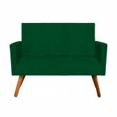 Kit 01 Namoradeira e 02 Poltronas Decorativa Nina com Pés Madeira Suede Verde