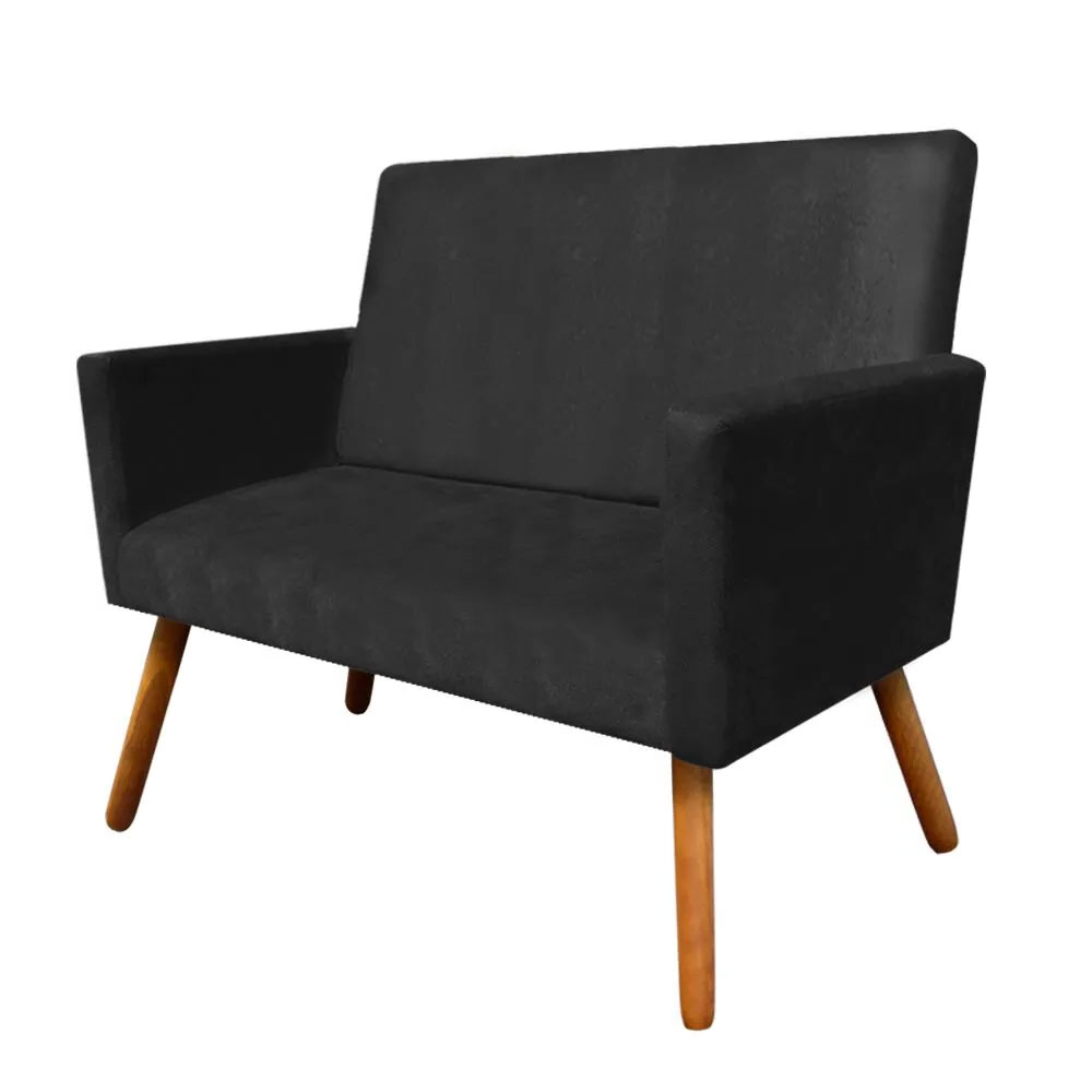 Namoradeira Decorativa Nina com Pés Madeira Suede Preto