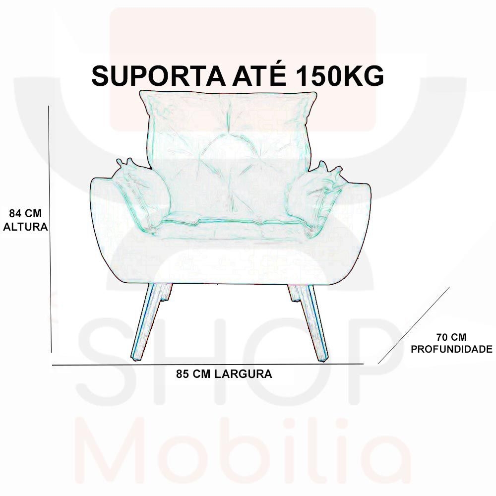 Kit 02 Poltronas Decorativa Melissa Pés Madeira Suede Cinza