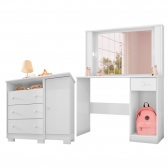 Penteadeira Camarim Escrivaninha Clara Com Cômoda Sapateira Infantil 1 Porta 3 Gavetas Laís Branco Clique Chique