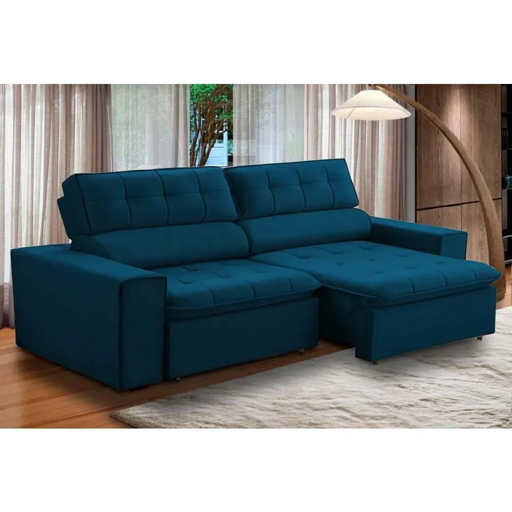 Sofa 2 lugares retratil atenas 2,50 m suede azul marinho
