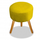 Puff Decorativo Redondo Pés Madeira Suede Amarelo