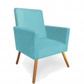 Poltrona Decorativa Nina Pés Madeira Suede Turquesa